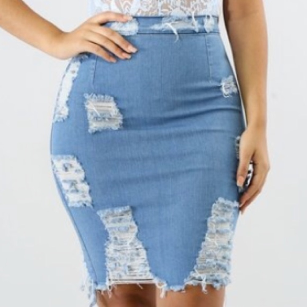 Roxy distressed light denim skirt